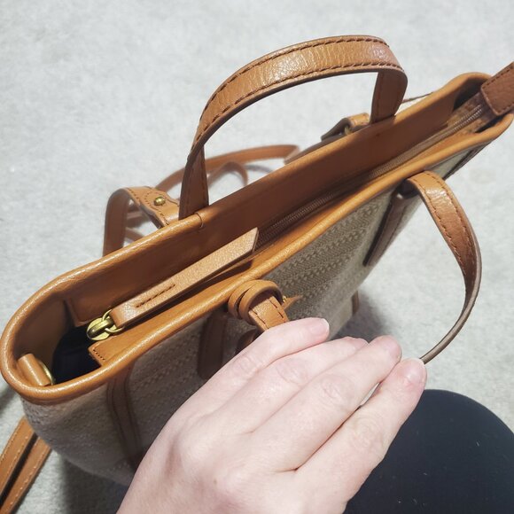 FOSSIL Camilla Convertible Backpack Raffia Rattan Flax Weave Vegan Cream Brown - Picture 9 of 16